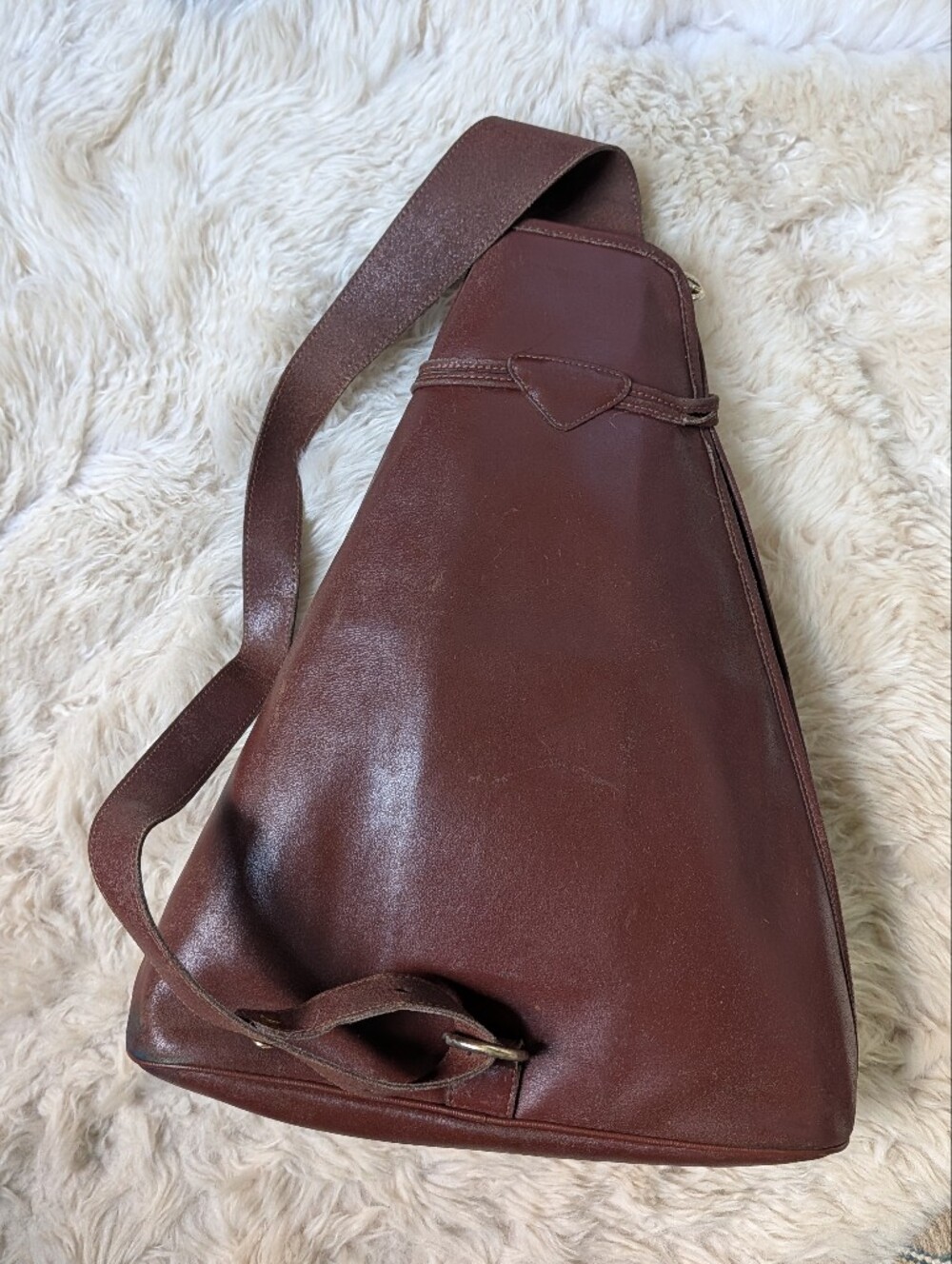 Rare Vintage Longhcamp Leather Triangle Rouseau Bag - Picture 5 of 10